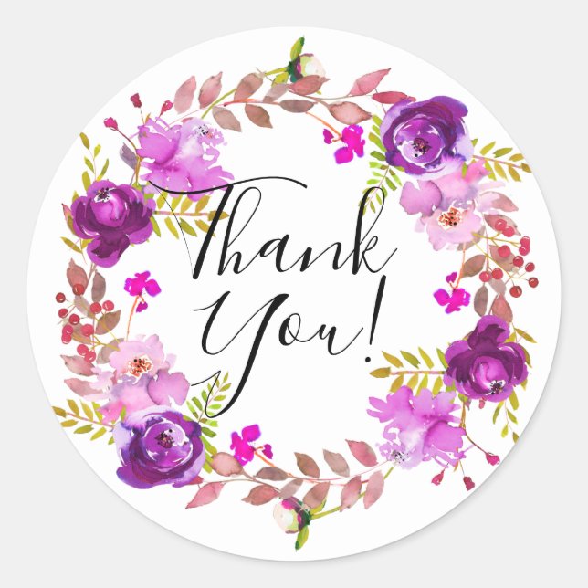 Lilac und Lila Aquarellblume Vielen Dank Runder Aufkleber (Vorderseite)