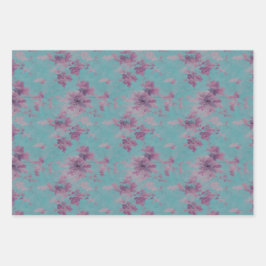 Lilac und Lila Blume Design auf Blue Geschenkpapier Set