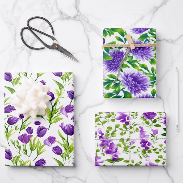 Lilac und Lila Blüte Geschenkpapier Set (Vorderseite)