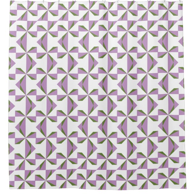 Lilac und Olive Pinwheel Duschvorhang (Vorderseite)