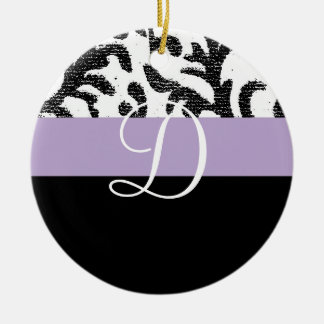 Lilac und Schwarzes Floral Monogramm Keramik Ornament