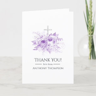Lilac und Silver Floral Taufe oder Christening Dankeskarte