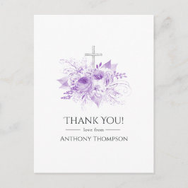Lilac und Silver Floral Taufe Vielen Dank Postkarte