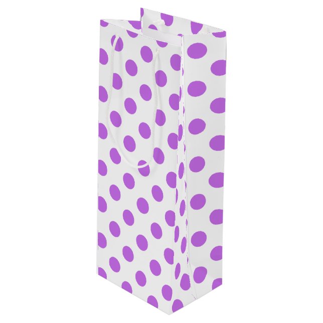 Lilac- und Weißpolka-Punkte Geschenktüte Für Weinflaschen (Vorderseite Schrägansicht)