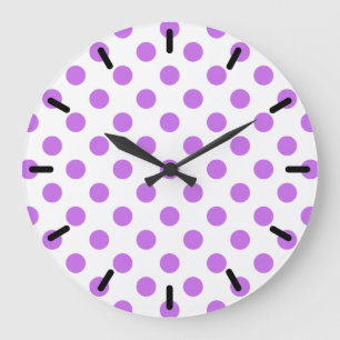 Lilac- und Weißpolka-Punkte Große Wanduhr
