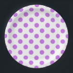 Lilac- und Weißpolka-Punkte Pappteller<br><div class="desc">Lilac- und Weißpolka-Punkte</div>