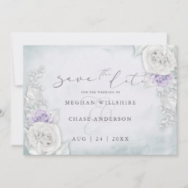 Lilac- und White-Shimmering-Rose Save the Date