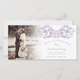 Lilac Vintag Damask Floral Blühend Foto Hochzeit Dankeskarte