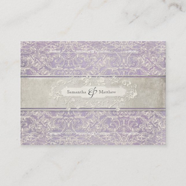 Lilac Vintag French Regency Lace Etched Wedding Begleitkarte (Vorderseite)