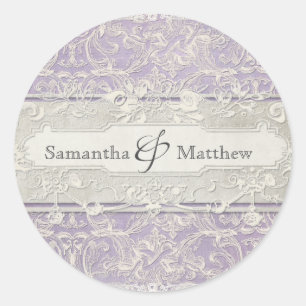 Lilac Vintag French Regency Lace Etched Wedding Runder Aufkleber