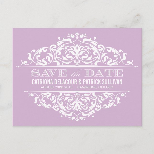 LILAC VINTAGE FLUSSRAHMEN SAVE THE DATE POSTCARD ANKÜNDIGUNGSPOSTKARTE (Vorderseite)