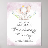 Lilac Watercolor Baby Elephant Birthday Willkommen
