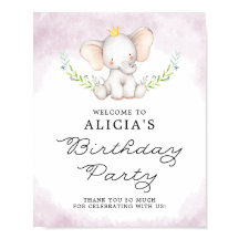Lilac Watercolor Baby Elephant Birthday Willkommen