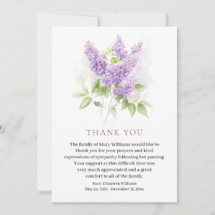 Lilac Watercolor Blumenbeerdigung Vielen Dank Dankeskarte