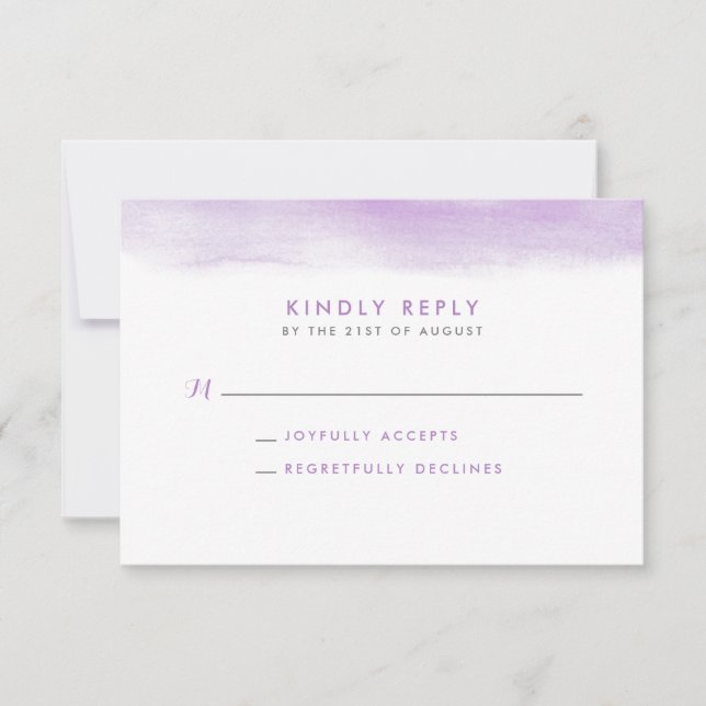 Lilac Watercolor Dip Wedding RSVP Card Einladung (Vorderseite)