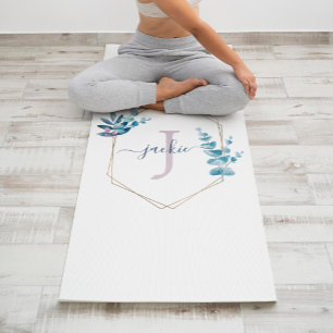 Lilac Watercolor Eucalyptus Frame Monogramm Yogamatte