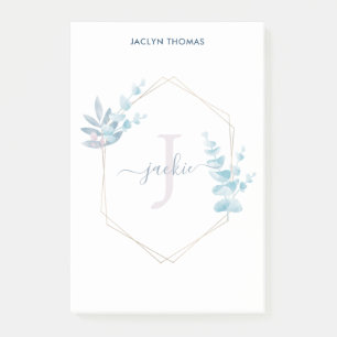 Lilac Watercolor Eucalyptus Gerahmt Monogram Post-it Klebezettel