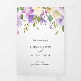 Lilac Watercolor Floral Elegante Hochzeit Dreifach Gefaltete Einladung