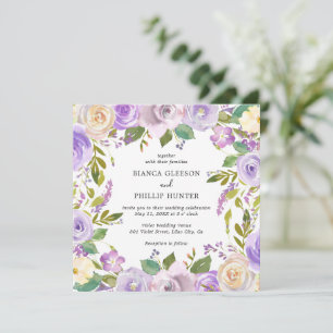 Lilac Watercolor Floral Elegante Hochzeit Einladung