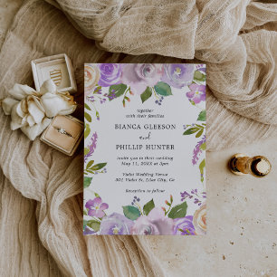 Lilac Watercolor Floral Elegante Hochzeit Einladung