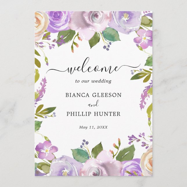 Lilac Watercolor Floral Elegante Hochzeit Programm (Vorderseite)