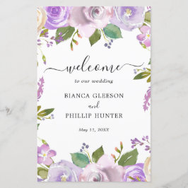 Lilac Watercolor Floral Elegantes Hochzeitsprogram