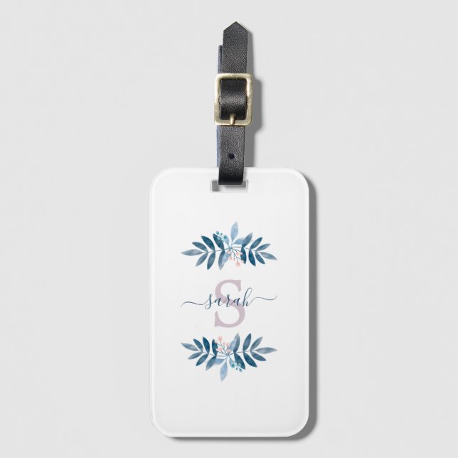 Lilac Watercolor Floral Monogram Gepäckanhänger (Vorderseite Vertikal)