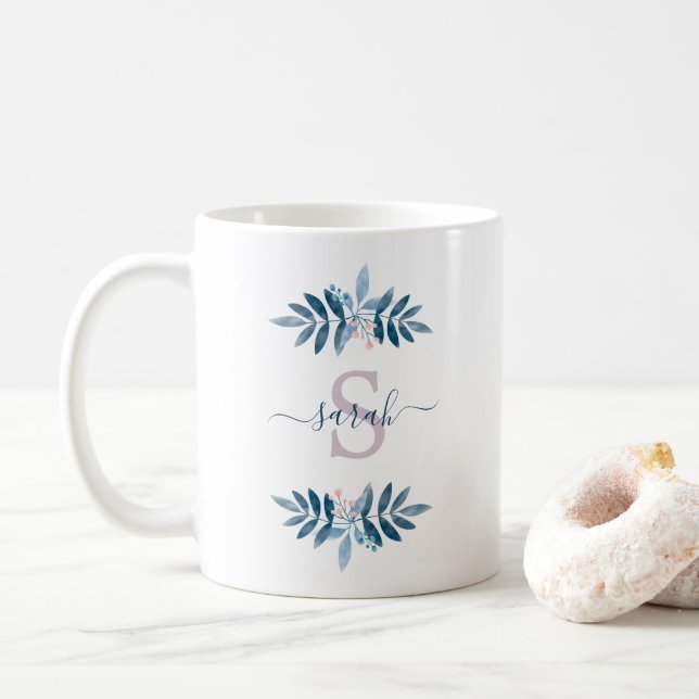 Lilac Watercolor Floral Monogram Kaffeetasse (Mit Donut)
