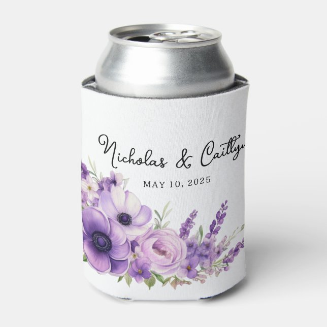 Lilac Watercolor Floral Wedding Brautparty Can Dosenkühler (Kanne Vorderseite)