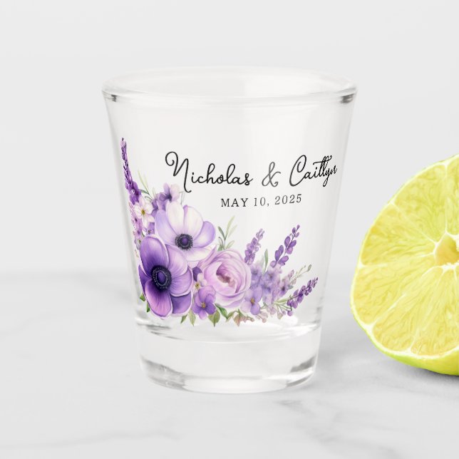 Lilac Watercolor Floral Wedding Brautparty Schnapsglas (Vorderseite)