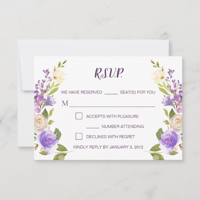 Lilac Watercolor Floral Wedding RSVP Card (Vorderseite)