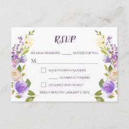 Lilac Watercolor Floral Wedding RSVP Card Karte