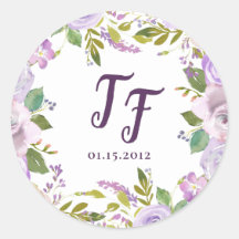 Lilac Watercolor Floral Wedding Stickers