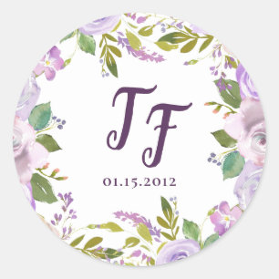 Lilac Watercolor Floral Wedding Stickers