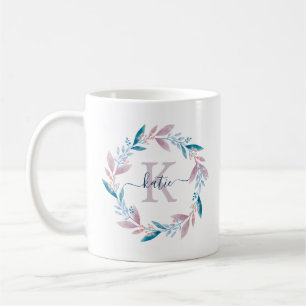 Lilac Watercolor Floral Wreath Monogramm Kaffeetasse