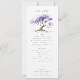 Lilac Watercolor Jacaranda Tree Wedding Menü Karte