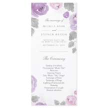 Lilac Watercolor Rose Hochzeitsprogramm Rackkarten