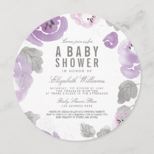 Lilac Watercolor Rose Kinderdusche Einladung
