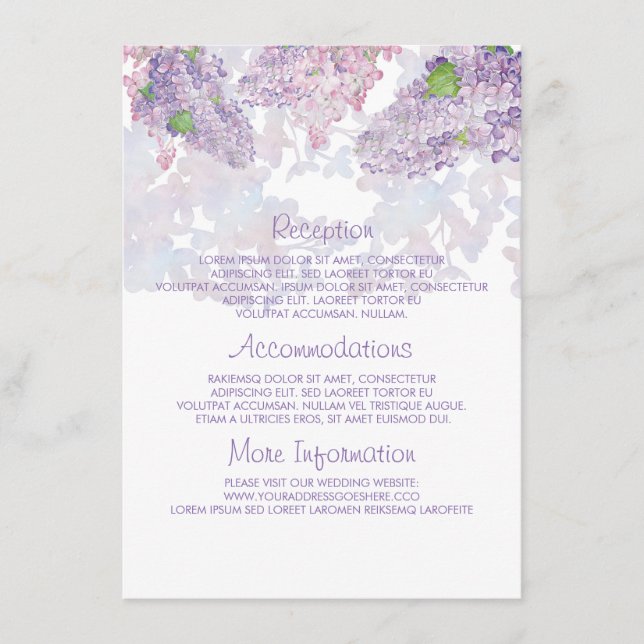 Lilac Watercolor Wedding Information Guest Card Begleitkarte (Vorderseite)