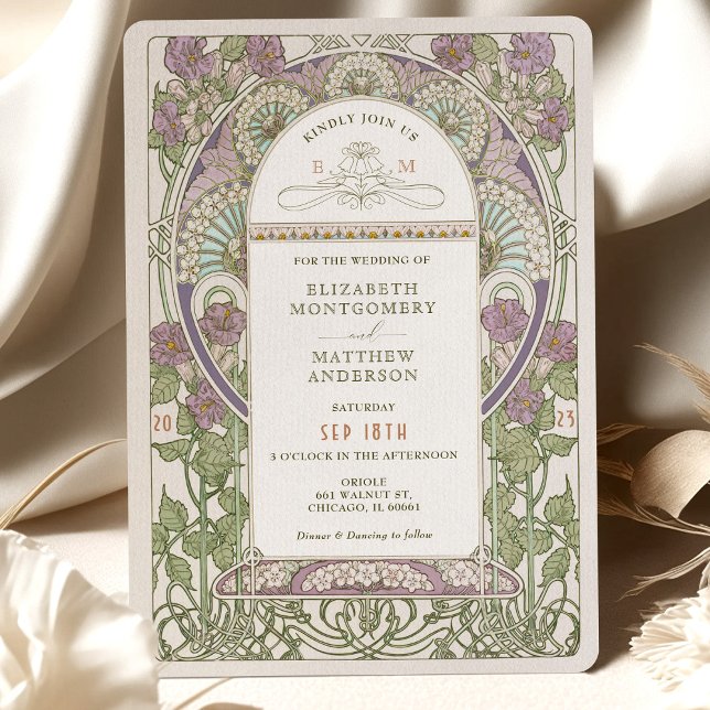 Lilac Wedding Invitations Art Nouveau by Mucha Einladung (Von Creator hochgeladen)