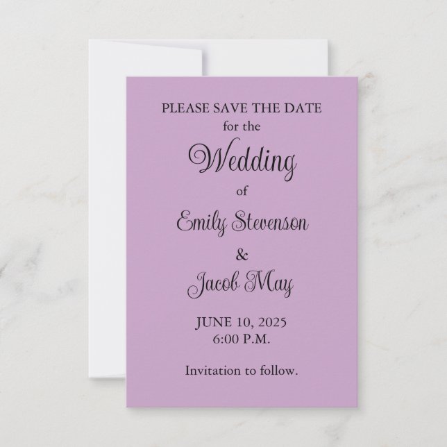 Lilac Wedding Save the Date Card (Vorderseite)