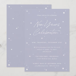 Lilac+White Script Scattered Stars New Year Party Einladung