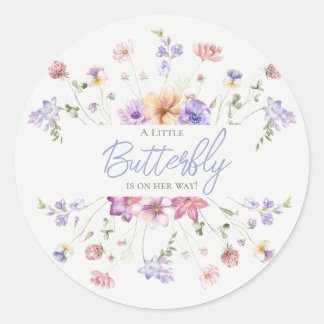Lilac Wildblume Butterfly Baby Dusche Einladung Runder Aufkleber