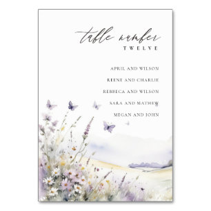 Lilac Wildblume Butterfly Hochzeitstabelle Tischnummer