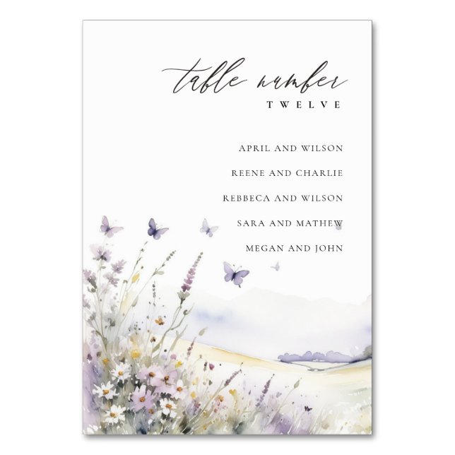 Lilac Wildblume Butterfly Hochzeitstabelle Tischnummer (Vorderseite)