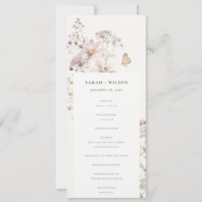 Lilac Wildblume Fern Botanical Wedding Program Einladung (Vorderseite)