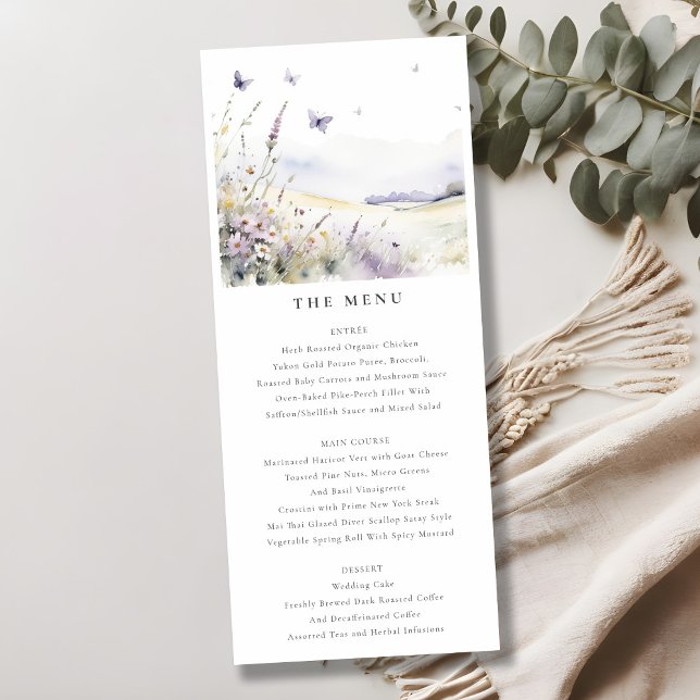Lilac Wildblume Field Butterfly Wedding Menu Card Einladung (Von Creator hochgeladen)