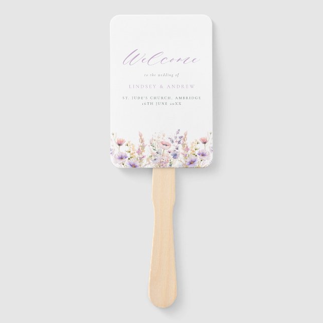 Lilac Wildblumen Hochzeitsprogramm Fächer (Vorderseite)