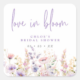 Lilac Wildblumen Liebe im Bloom-Brautparty Quadratischer Aufkleber