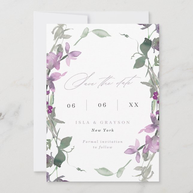 Lilac Wildblumen Wedding Foto Save the Date (Vorderseite)